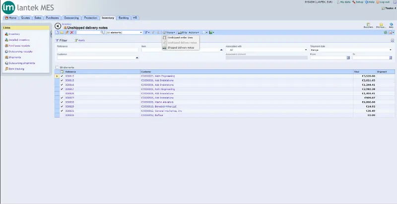 Lantek MES Inventory